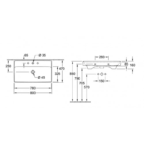 Villeroy&Boch Collaro pakabinamas praustuvas 80x47 cm, baltas blizgus