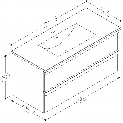 RB Pure apatinė spintelė su medine rankenėle ir praustuvu, 101x46 cm, varinis ąžuolas, 27113748