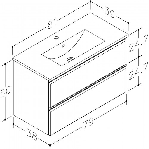 RB Cosmos apatinė spintelė su praustuvu, integruotos metalinės rankenos, kakavos spalva, 81x39 cm, 26112515
