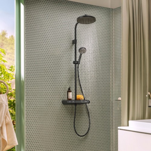 Hansgrohe Activera S Showerpipe 240 1jet EcoSmart virštinkinė dušo sistema su termostatiniu maišytuvu, juoda matinė, 28638670