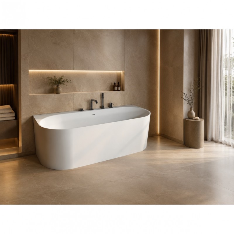 Bathesa Aura akmens masės vonia 170x75 cm, balta blzigi